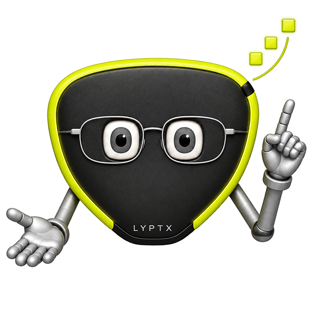 LYQO, the approved LYPTX AI performance companion with a black face, acid trim and silver arms